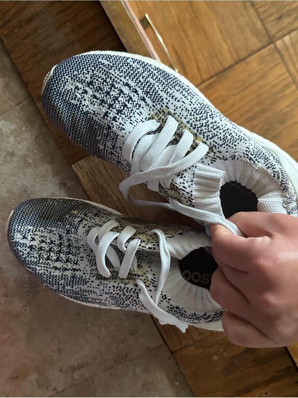 adidas Women's White and Black Knit Running Sneakers